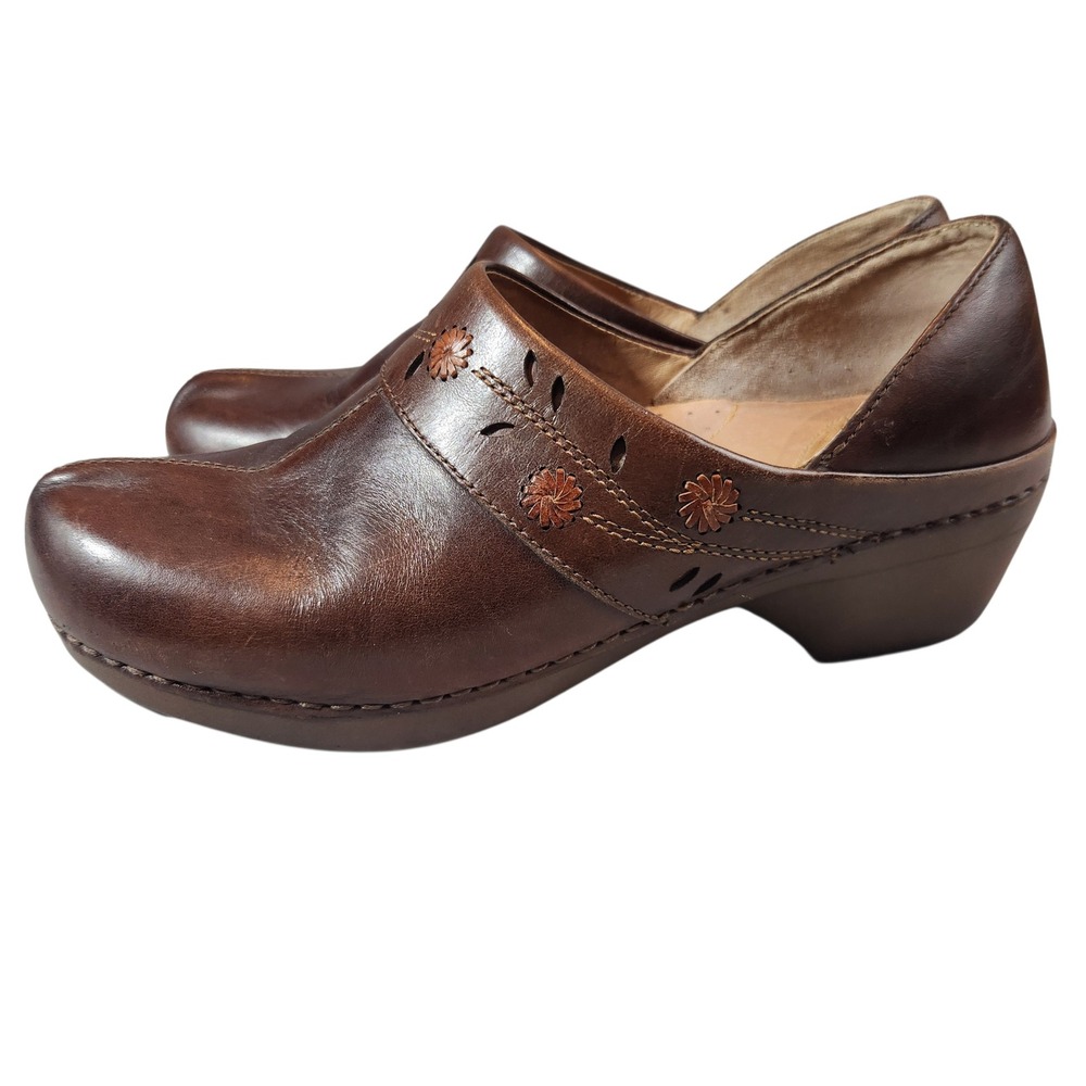 Dansko Clogs Women 42 Brown Leather Floral Embroidered Cutout Slip On 9821457800